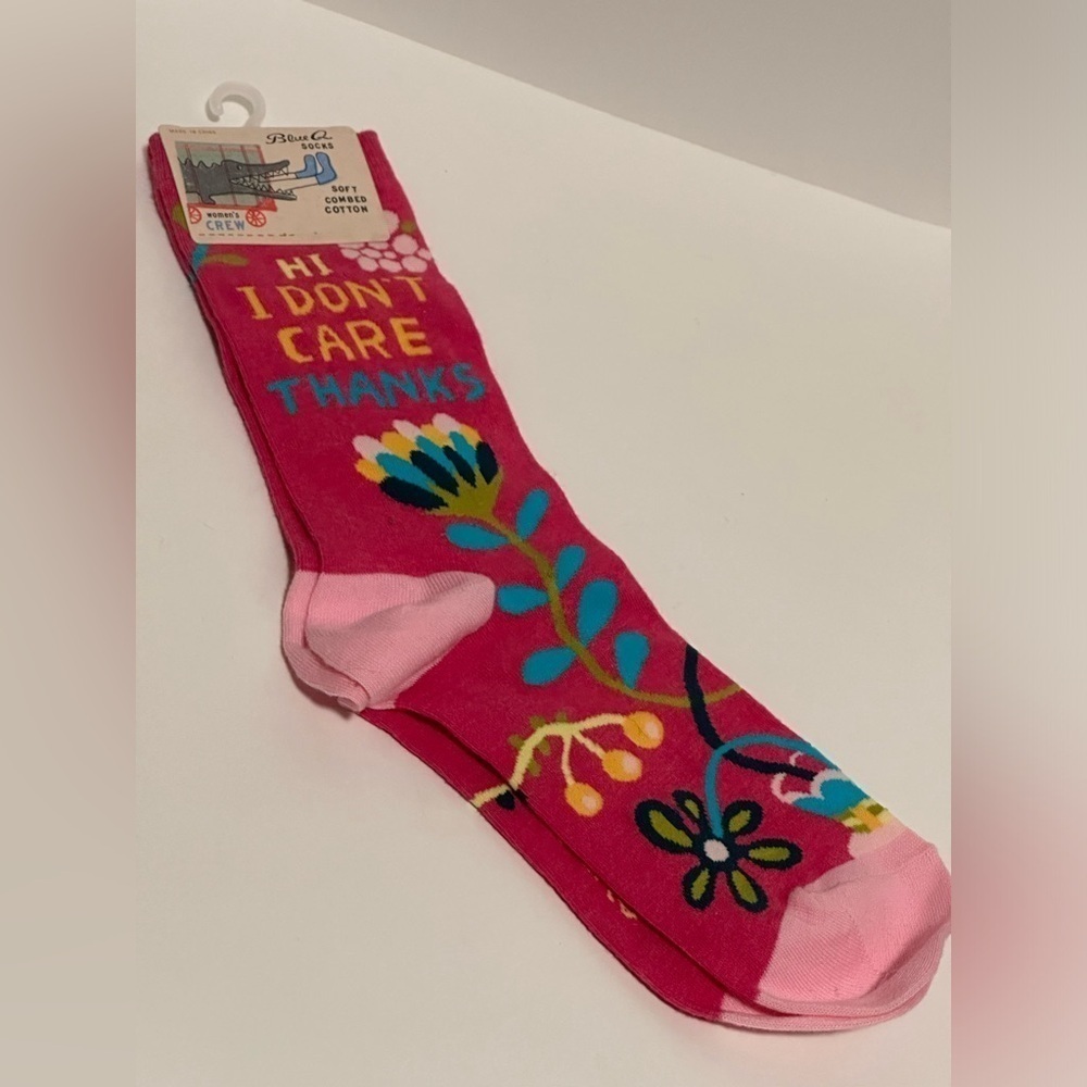 Blue Q Sock “Hi I Don’t Care Thanks”